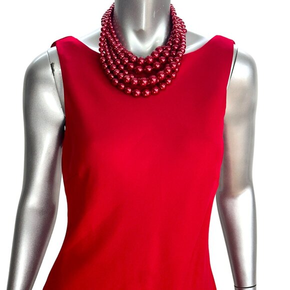 Jones Wear Red Layered Back Low Cut Draping Sleeveless Midi Dress 12 - Picture 7 of 10